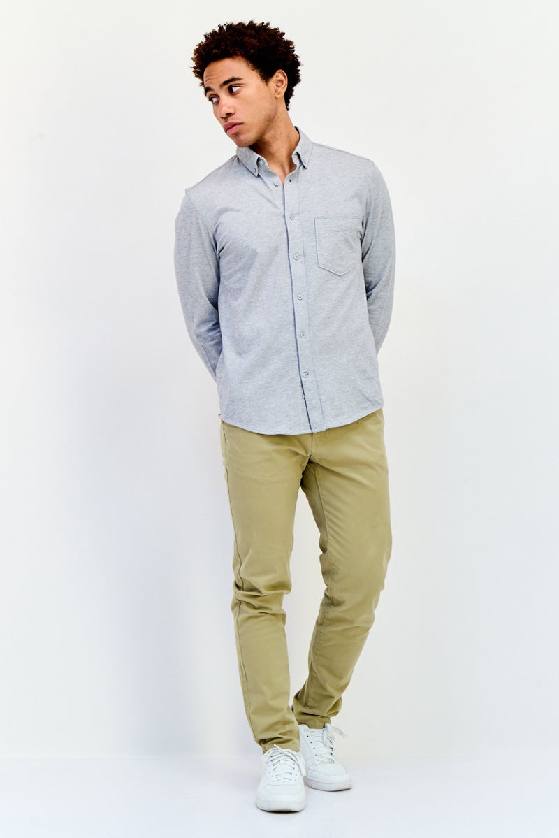 Celio Men Regular Fit Long Sleeve Heather Casual Shirt, Grey - Image 2