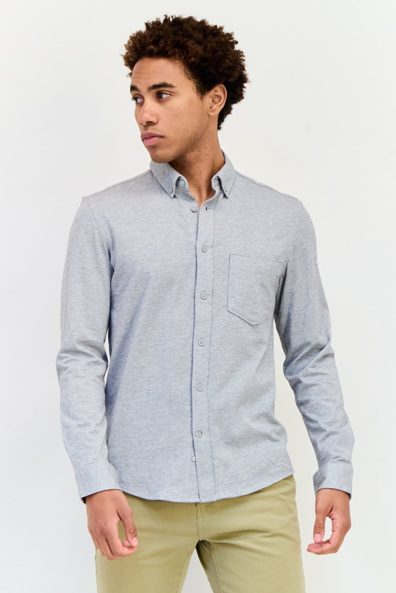 Celio Men Regular Fit Long Sleeve Heather Casual Shirt, Grey - Image 1
