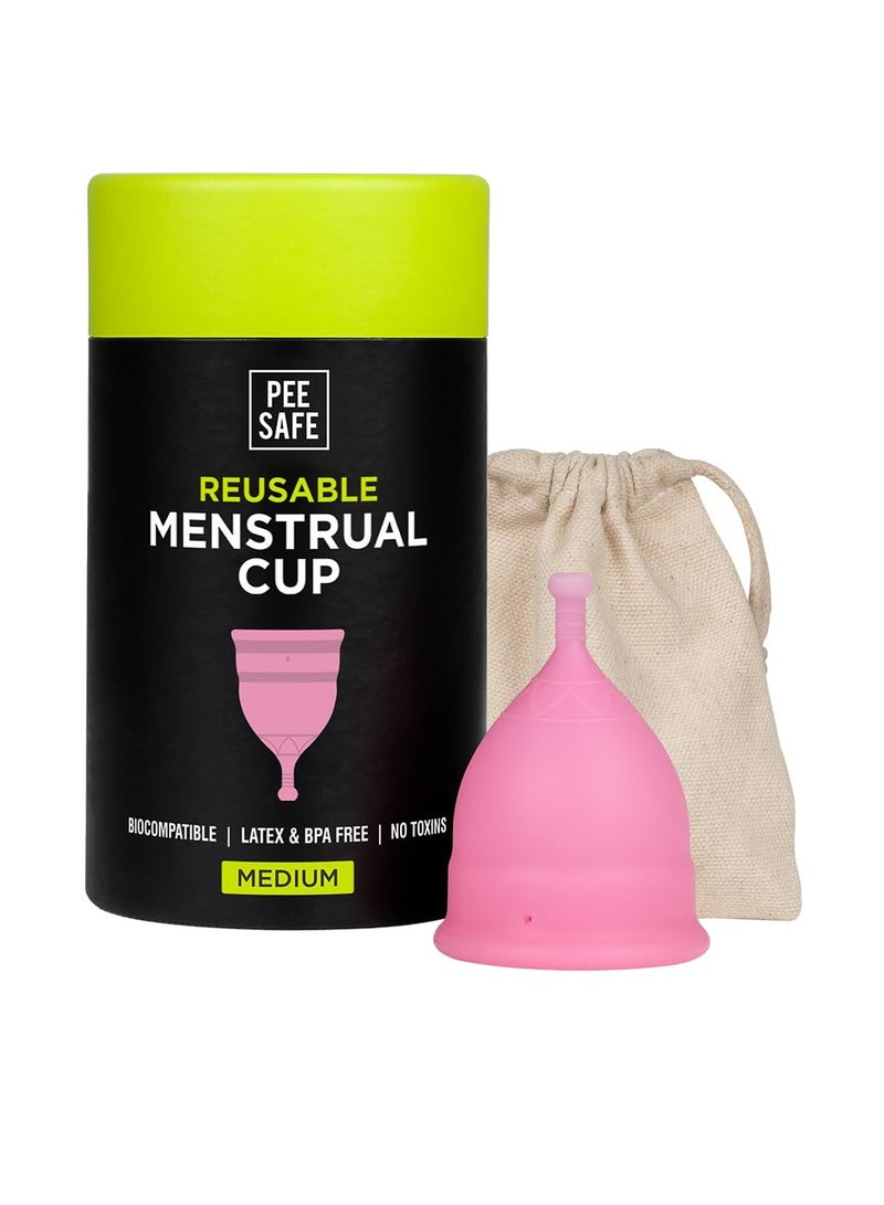 PEE SAFE PEE SAFE Menstrual Cup (Medium) | 18 Years & Above (Have not Given Birth) | Odour & Rash-Free | 100% Medical Grade Silicone | Comes with Travel Friendly Pouch | Leakage Proof & Infection Free - Image 1