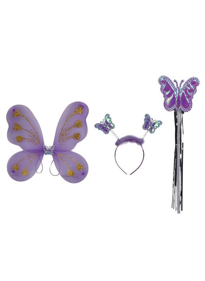 Funcart Funcart Lavender Butterfly Wing Fairy Set(Wings,Head Band and Wand) for Baby Girl Angel Birthday Party (Lavender Color), Birthday Girl/Birthday Princess 