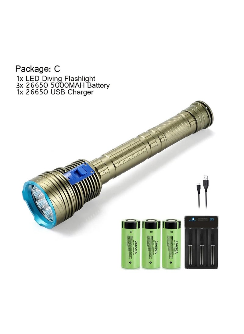 Generic Scuba Flashlight Professional Underwater Diving IPX68 Waterproof Torch 9 LED Light For Caving Snorkeling Spearfishing Lamp(White Light)  - Image 5