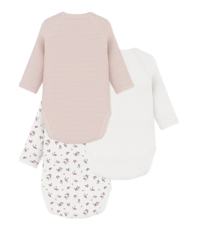 Petit Bateau Pack Of Babies' Long-Sleeved Printed Cotton Wrapover Bodies
