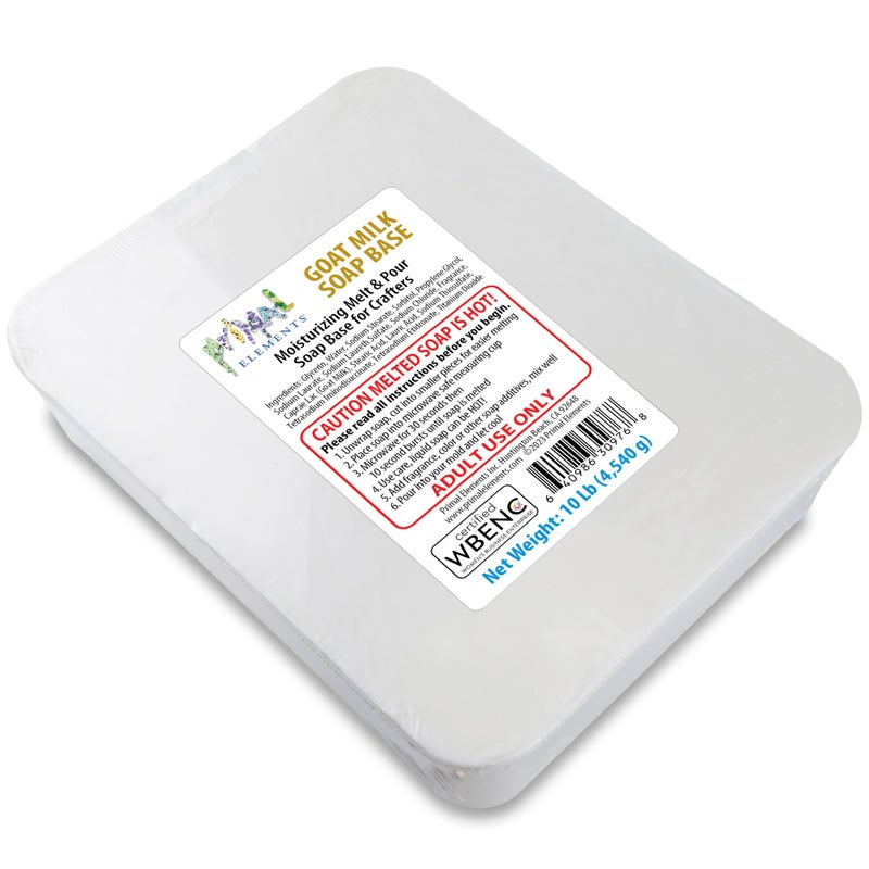 Primal Elements Goat Milk Soap Base - Moisturizing Melt and Pour Glycerin Soap Base for Crafting and Soap Making, Easy to Cut - 10 Pound - Image 1