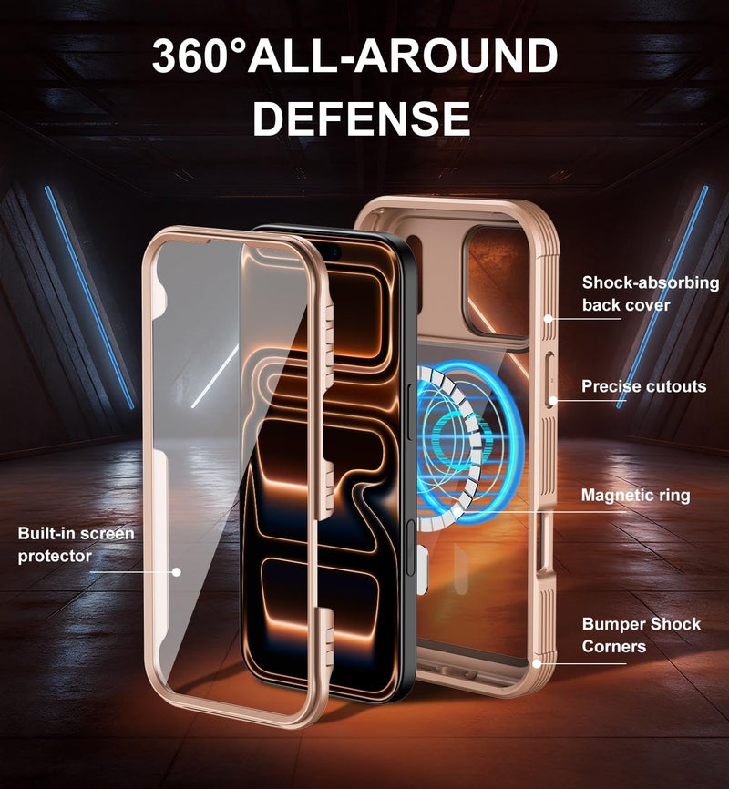 KECAI Magnetic for iPhone 17 Pro Max Case 6.9" [Compatible with MagSafe] Rugged Full-Body Shockproof Protective Bumper Phone Cases with Built-in Screen Protector,Drop Proof Anti-Scratch Clear Back Cover - Image 4