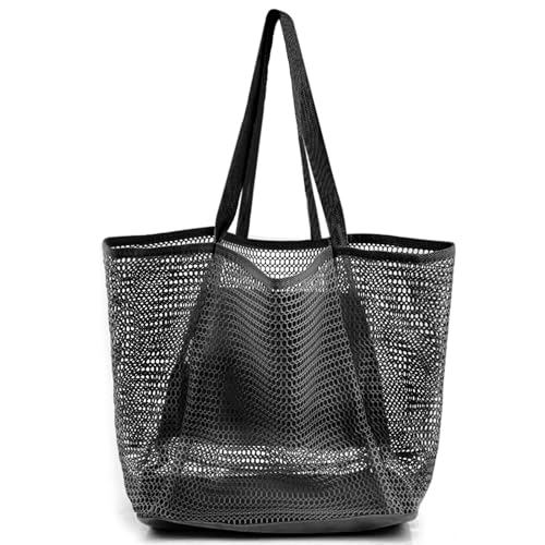 HOHOM Beach Bags for Women Summer Travel Mesh Tote Bag with Large Inner Pocket Sandproof Woven Shoulder Handbag Swim Pool Bag Suit for Family Vacation Essentials - Image 1