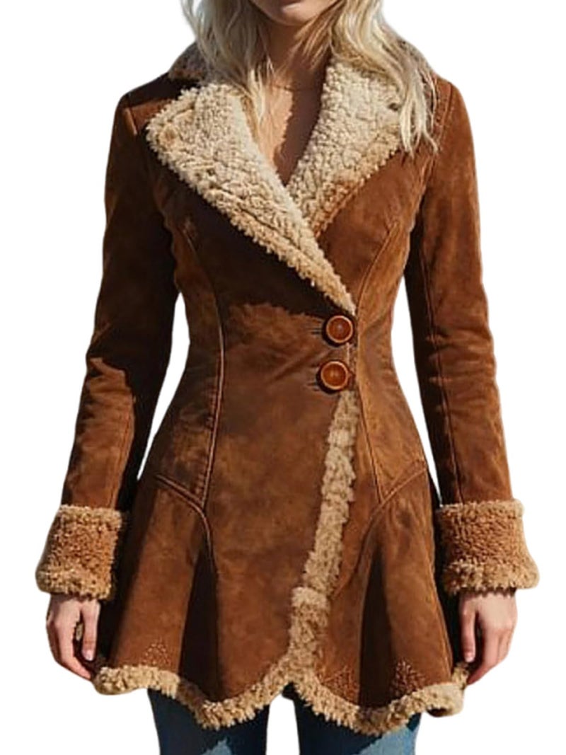 utcoco Womens Sherpa Lined Suede Jacket 2025 Fall Fashion Outfits Slim-Fit Faux leather Fleece Jackets Winter Coats (Small, Brown) - Image 1