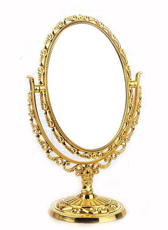 guppy Desktop Antique Vintage European Style Two Sided Swivel Oval Tabletop Vanity Makeup Mirror with Embossed Hollow Flower Shiny Pedestal(Gold)  - Image 1