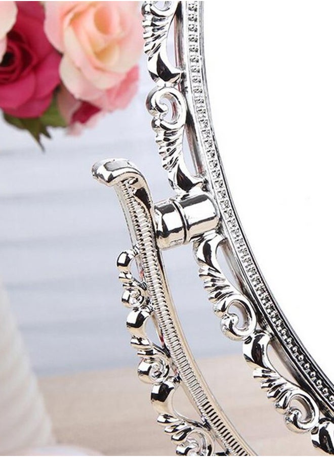 guppy Desktop Antique Vintage European Style Two Sided Swivel Oval Tabletop Vanity Makeup Mirror with Embossed Hollow Flower Shiny Pedestal(Gold)  - Image 4