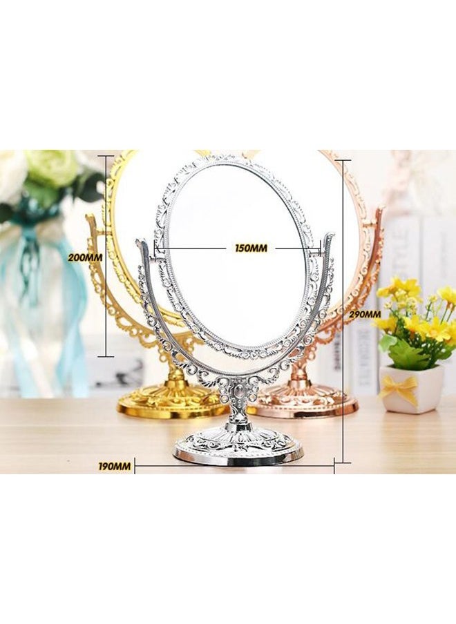 guppy Desktop Antique Vintage European Style Two Sided Swivel Oval Tabletop Vanity Makeup Mirror with Embossed Hollow Flower Shiny Pedestal(Gold)  - Image 5
