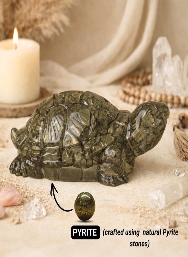 Japam Pyrite Tortoise for Wealth & Abundance | Natural Pyrite Crystal Kachhua for Positive Energy & Stability | Tortoise for Good Luck for Home, Office Desk, Vastu & Spiritual Decor - Image 2