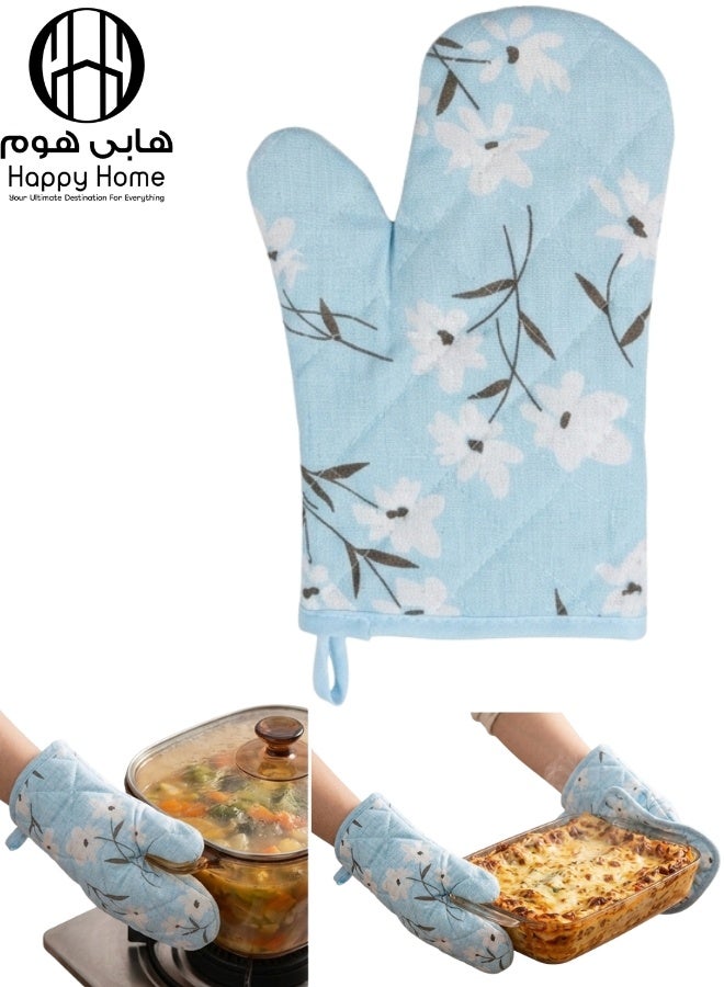 Happy Home Premium Heat Resistant Oven Mitt Gloves Up to 200°C / 392°F – Thick Quilted Cotton & Polyester Lining, Non-Slip Diagonal Grip Design for Maximum Safety, Comfortable & Breathable Kitchen Oven Glove for Cooking, Baking, BBQ, Grill, Microwave Use, Easy to Clean, Machine Washable with Hanging Loop for Convenient Storage (1 Pc, 26 x 14 cm Durable Heat Protection Mitt) - Image 1