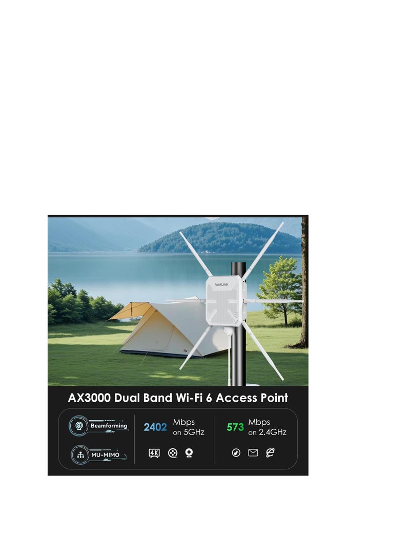 WAVLINK 2025 AX3000 Outdoor WiFi 6 Extender, WAVLINK Long-Range WiFi Repeater/Access Point with Dual Band/PoE/IP67 Waterproof/6 x 7dBi Antennas, Supports Up to 256 Devices for Garage, Yard, RV, Farm - Image 3