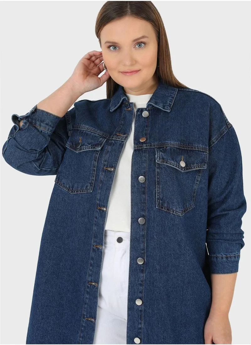 Alia by modanisa Pocket Detail Denim Jacket
