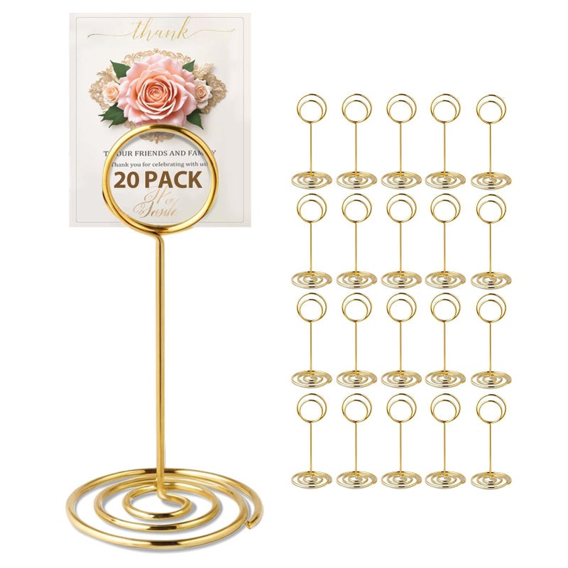 WILLIZTER 20 PCS Table Number Holder Table Card Holder Cards Stand Name Menu Clips Picture Holder (Gold) - Image 1