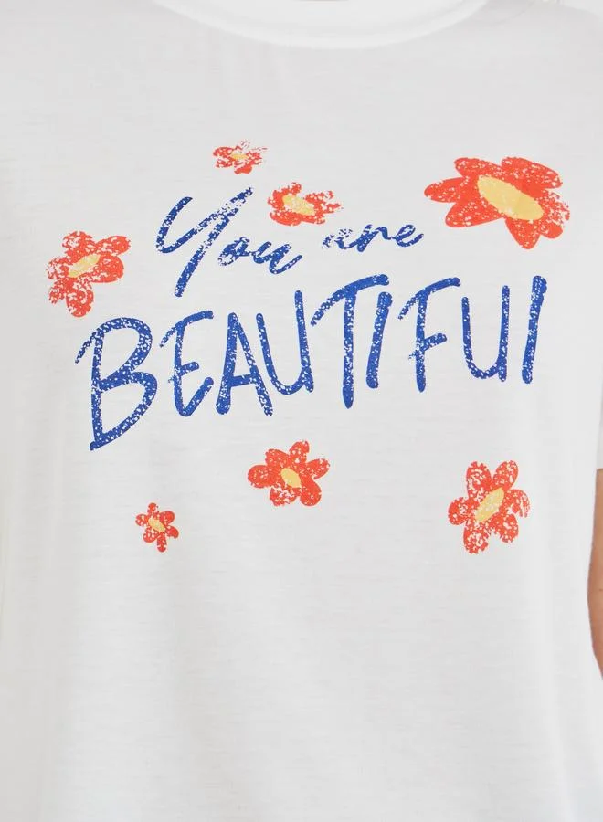 Take Two Take Two Slogan Print Short Sleeve T-Shirt