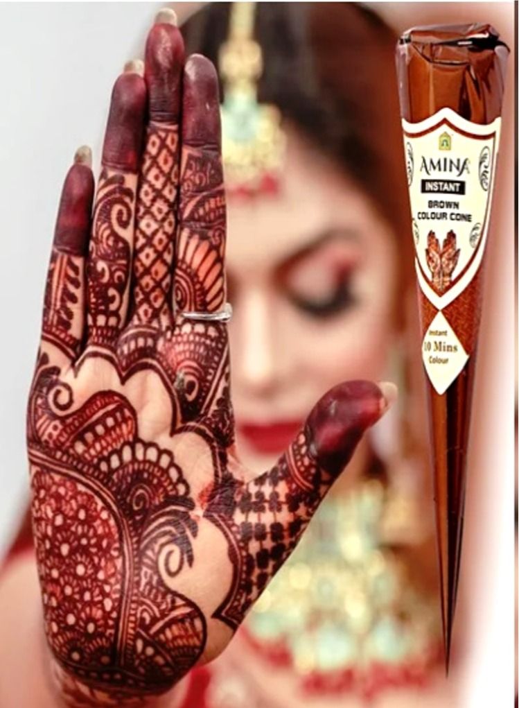 أمينا تاتو سريع التحضير بالحناء العضوي أمينة مهندي مخروط بني 1 قطعة * 25 جم - Image 1