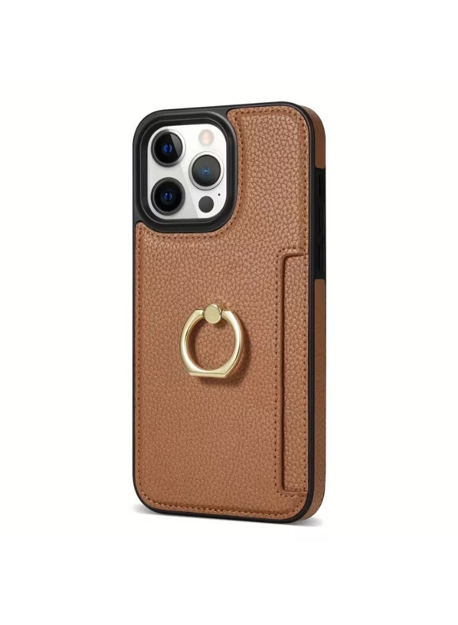 Temu iPhone case made of scratch-resistant synthetic leather with a rotating ring, compatible with iPhone 16 Pro, shockproof, and with a side card slot.