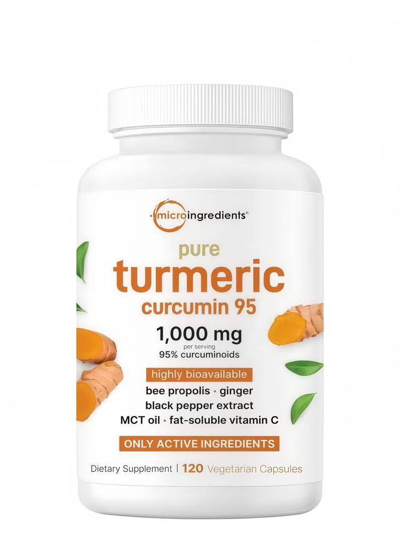 Micro Ingredients 120 Capsules High Absorption Turmeric Curcumin Capsules, 95% Curcuminoids Content, Added Black Pepper Extract to Enhance Absorption, Combined with Bee Propolis, Ginger & MCT Oil, Supports Joint Health & Antioxidant, Vegan Dietary Supplement - Image 1