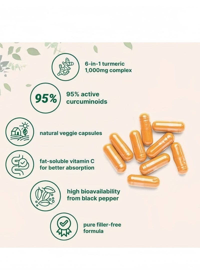Micro Ingredients 120 Capsules High Absorption Turmeric Curcumin Capsules, 95% Curcuminoids Content, Added Black Pepper Extract to Enhance Absorption, Combined with Bee Propolis, Ginger & MCT Oil, Supports Joint Health & Antioxidant, Vegan Dietary Supplement - Image 3