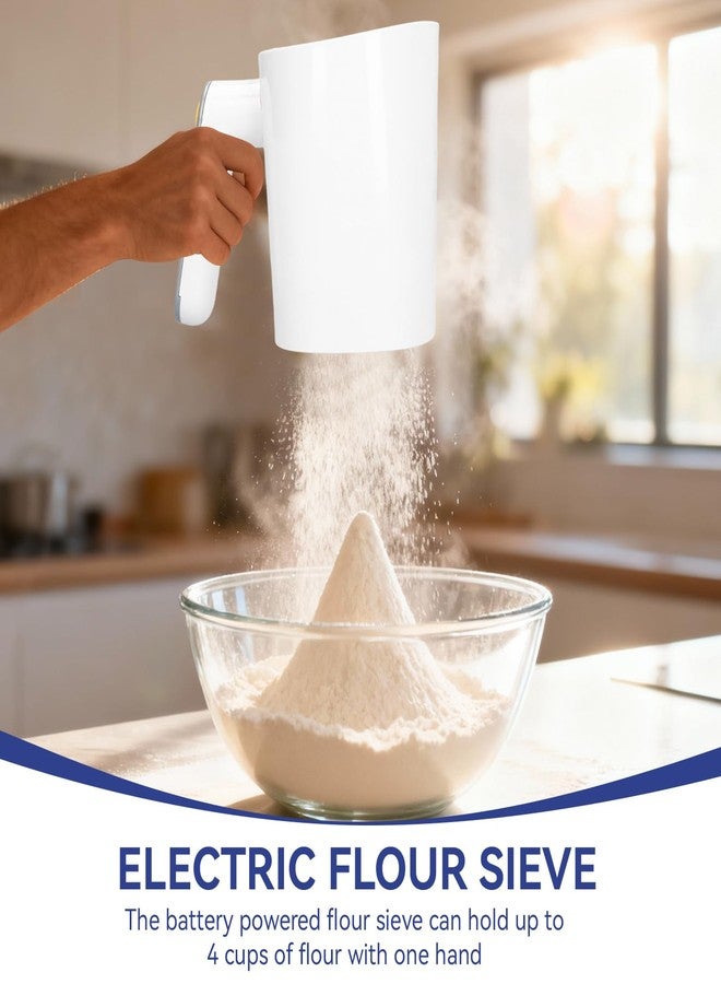 Jwthee Electric Flour Shifter with Handle, 4 Cup Battery Operated Fine Mesh Strainer Flour Sifter One Hand Ergonomical Handle Flour Sieve for Cooking, Pastry Baking - Image 2