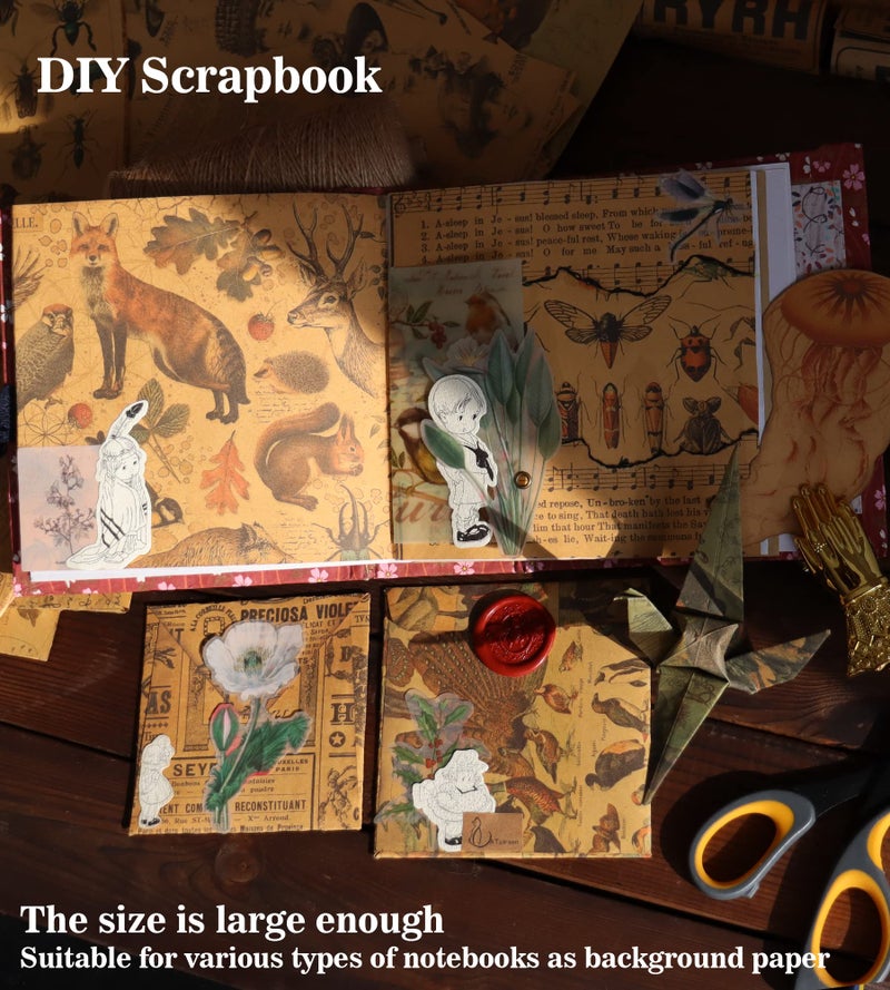 CATaireen Vintage Kraft Paper Wall Room Aesthetic Decor Posters 54pcs Collage Kit Scrapbook Background Picture Sets Art Junk Journal Ephemera Decoupage Items 16pcs Envelope Pattern Template Stickers - Image 3