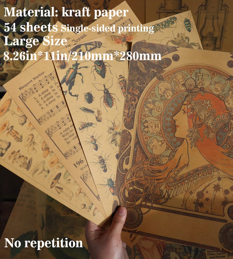 CATaireen Vintage Kraft Paper Wall Room Aesthetic Decor Posters 54pcs Collage Kit Scrapbook Background Picture Sets Art Junk Journal Ephemera Decoupage Items 16pcs Envelope Pattern Template Stickers - Image 4