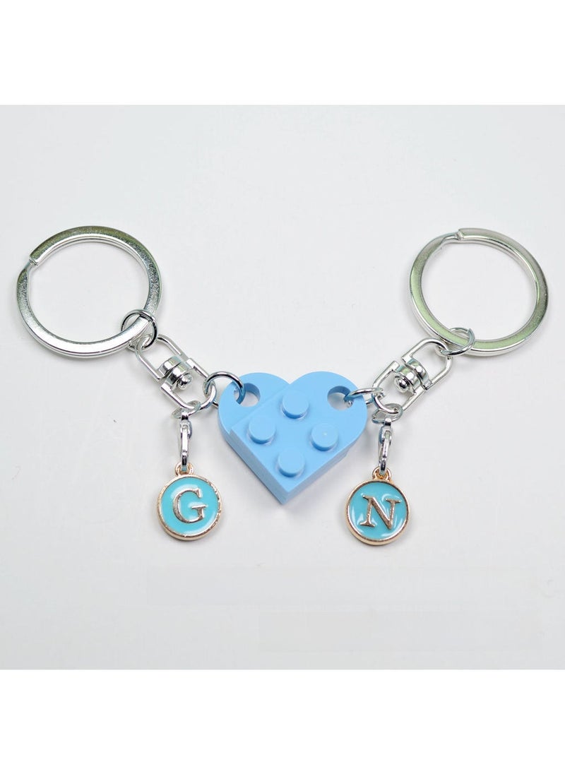 Loquat Heart Blocks Keychain Alloy Letter Pendant 7# light blue (including 26 letters)