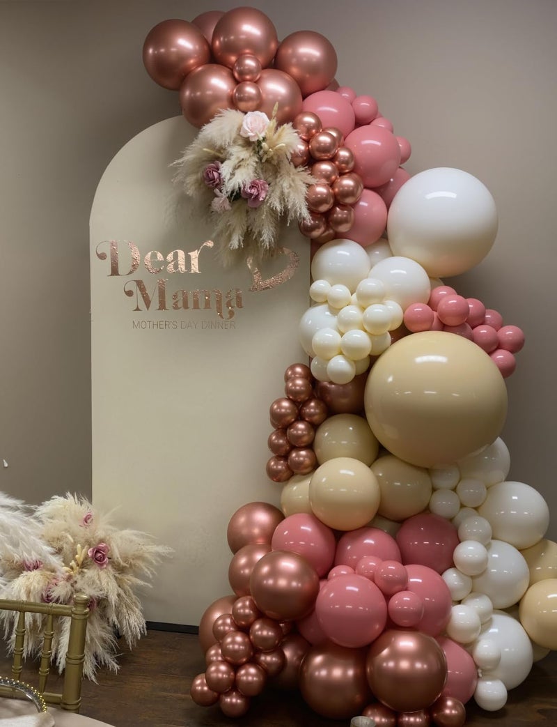 Haolongfa Retro Blush Pink Balloons, 60 Pcs 12 Inch Dusty Pink Metallic Chrome Rose Gold Beige Ivory White for Wedding, Baby Shower, Birthday, Bridal Shower, Boho Party Decorations - Image 4