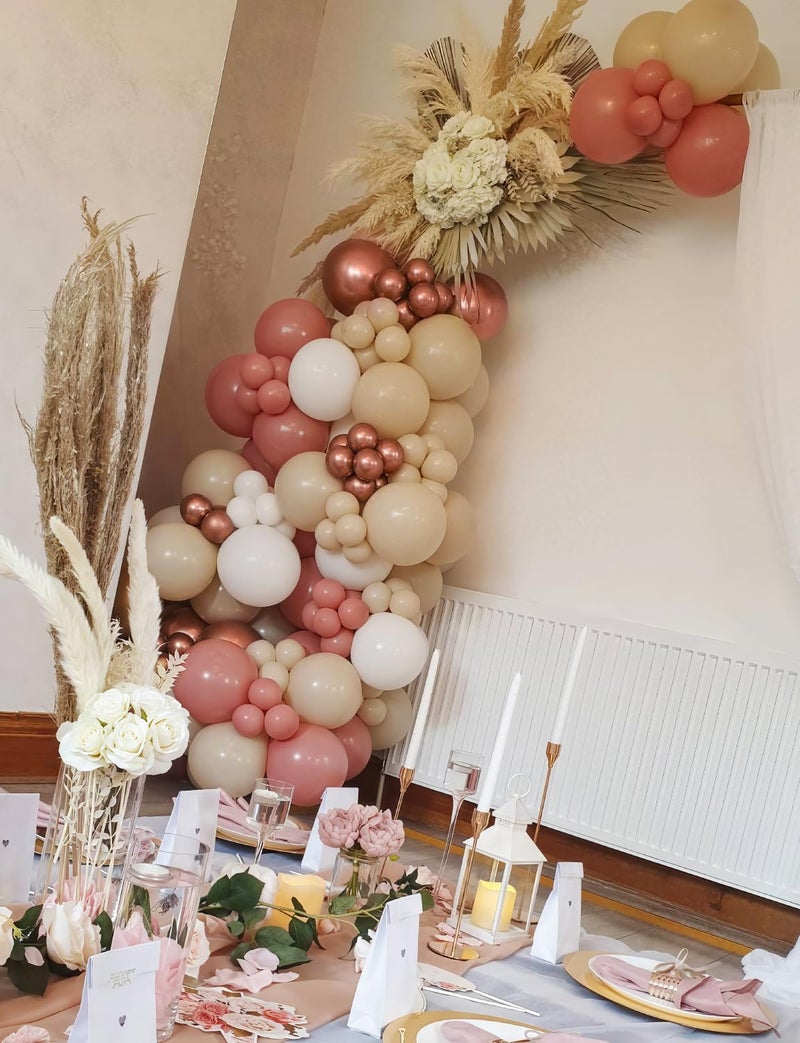 Haolongfa Retro Blush Pink Balloons, 60 Pcs 12 Inch Dusty Pink Metallic Chrome Rose Gold Beige Ivory White for Wedding, Baby Shower, Birthday, Bridal Shower, Boho Party Decorations - Image 3