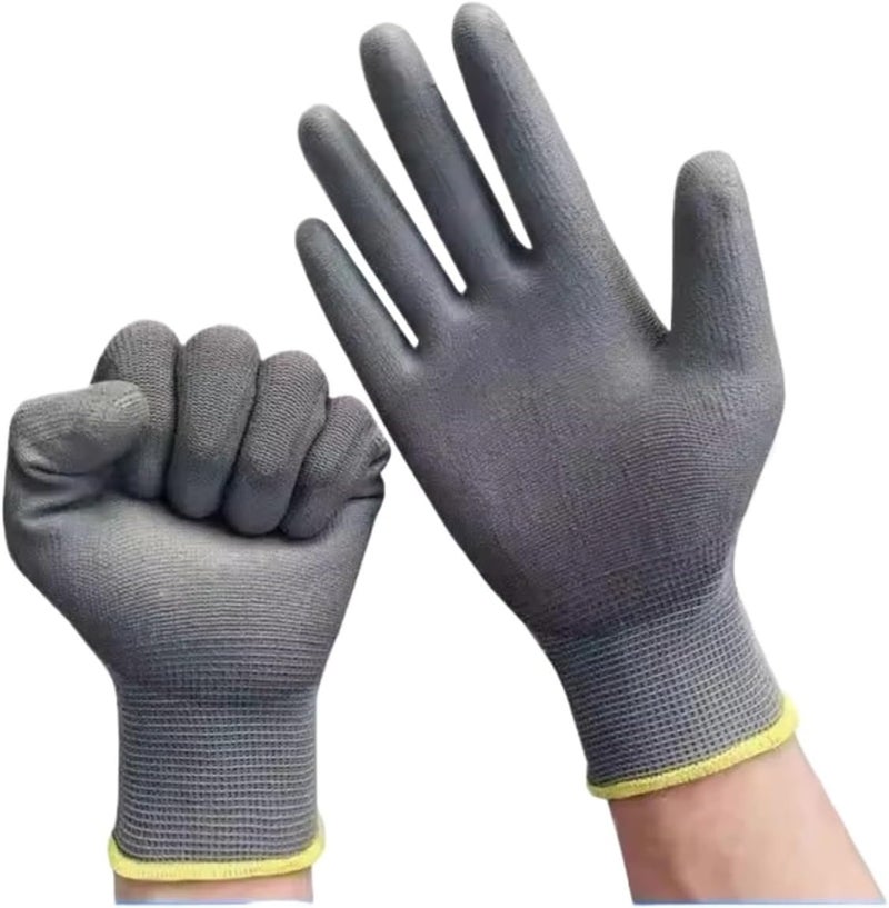 Compatible for 2/6 Pairs PU Coated Anti-Slip Work Gloves Seamless Knit Safety Gloves for Mechanic, Construction & Warehouse Use(PU120 Gray 2Pairs,Large) - Image 1