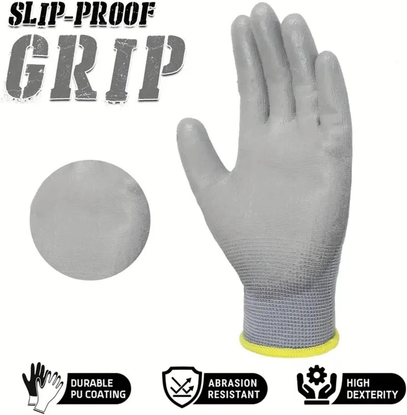 Compatible for 2/6 Pairs PU Coated Anti-Slip Work Gloves Seamless Knit Safety Gloves for Mechanic, Construction & Warehouse Use(PU120 Gray 2Pairs,Large) - Image 4