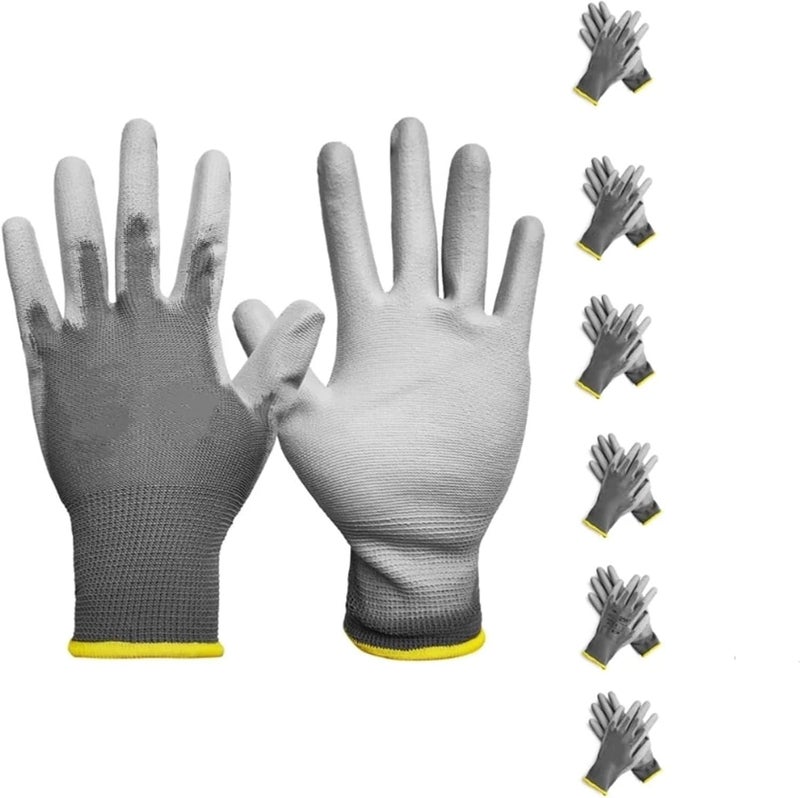 Compatible for 2/6 Pairs PU Coated Anti-Slip Work Gloves Seamless Knit Safety Gloves for Mechanic, Construction & Warehouse Use(PU120 Gray 2Pairs,Large) - Image 2