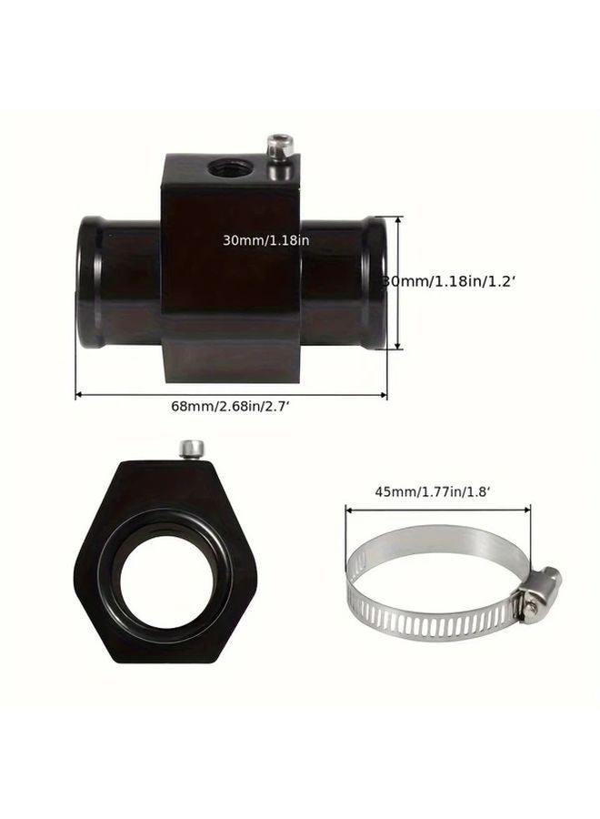 Black Water Temperature Sensor Adapter With 2 Hose Clamps For Car Radiator Cooling System - Image 1