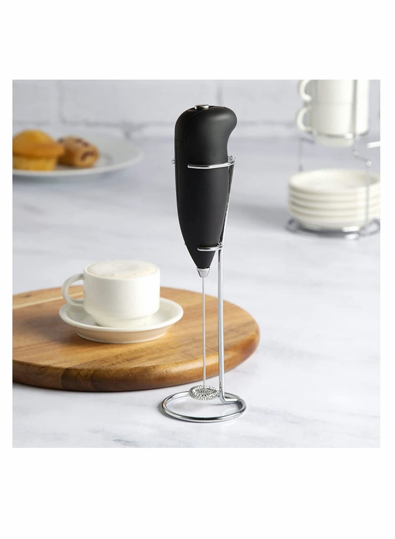 Barakah Milk Frother With Stand, Handheld Egg Mixer Whisk, Milk Foamer Frother, Mini Blender for Coffee, Coffee, Frappe, Latte, Matcha, Budget - Black - Image 1