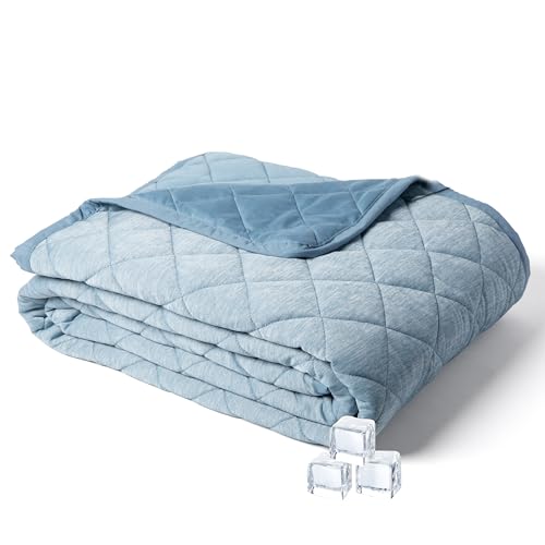 Brookstone Cooling Blanket Queen Size – Cooling Down Alternative Blanket for Hot Sleepers, Reversible Cool Touch Fiber, Quilted, Lightweight, Blue - Image 1