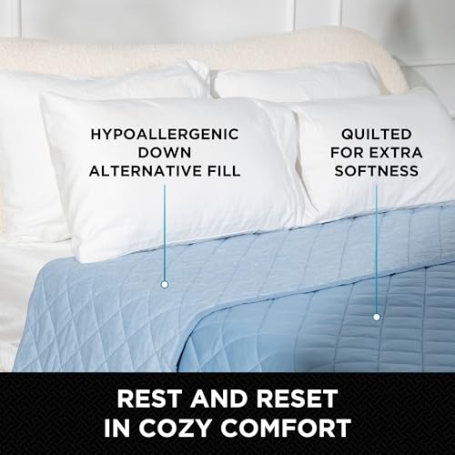 Brookstone Cooling Blanket Queen Size – Cooling Down Alternative Blanket for Hot Sleepers, Reversible Cool Touch Fiber, Quilted, Lightweight, Blue - Image 4