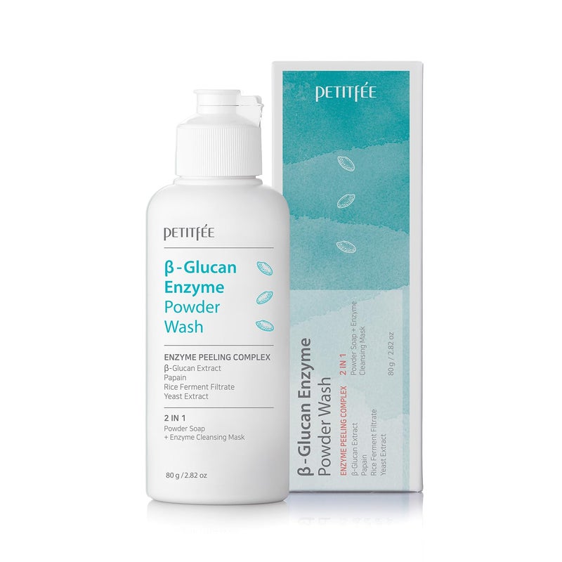 Petitfee BGlucan Enzyme Wash Facial Cleanser Cleansing Powder with Papaya Extract Papain Rice Ferment Extract for Gentle Daily Exfoliation Powder Soap Cleansing Mask 80g 282oz