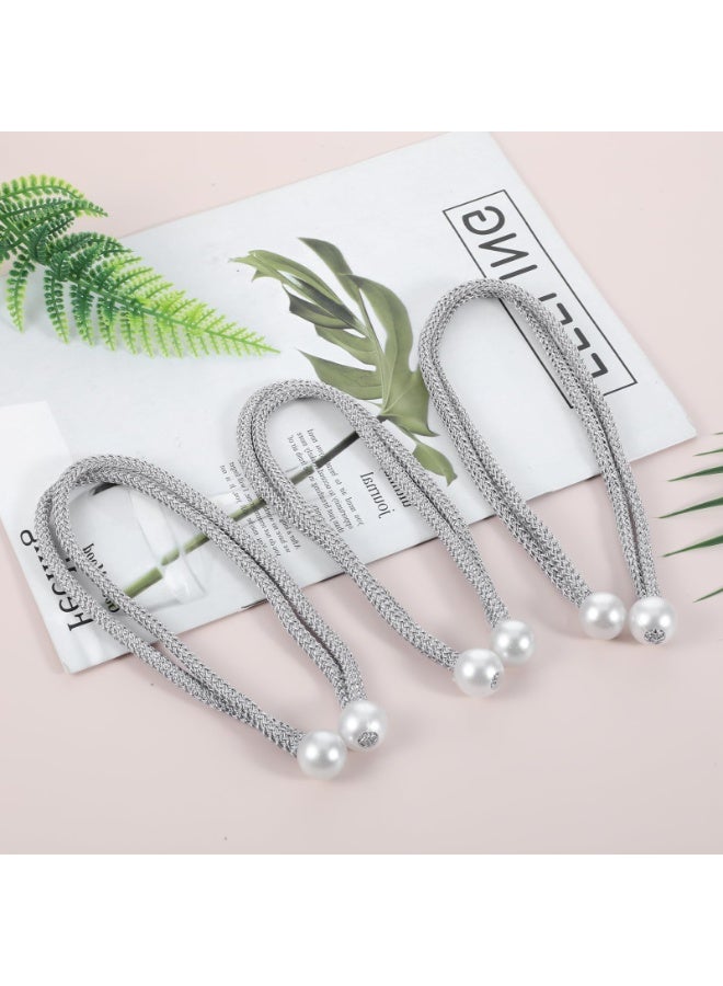 8Pcs Adjustable Pearl Decorative Curtain Tiebacks Silver Rope Buckle Window Drape Cord Holders Multi Use For Home Hotel Office Window Curtains - Image 5