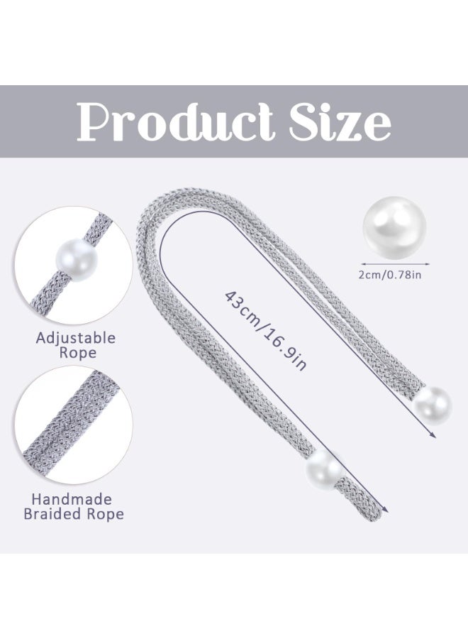 8Pcs Adjustable Pearl Decorative Curtain Tiebacks Silver Rope Buckle Window Drape Cord Holders Multi Use For Home Hotel Office Window Curtains - Image 2