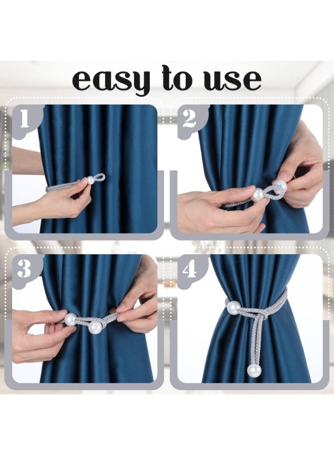 8Pcs Adjustable Pearl Decorative Curtain Tiebacks Silver Rope Buckle Window Drape Cord Holders Multi Use For Home Hotel Office Window Curtains - Image 4