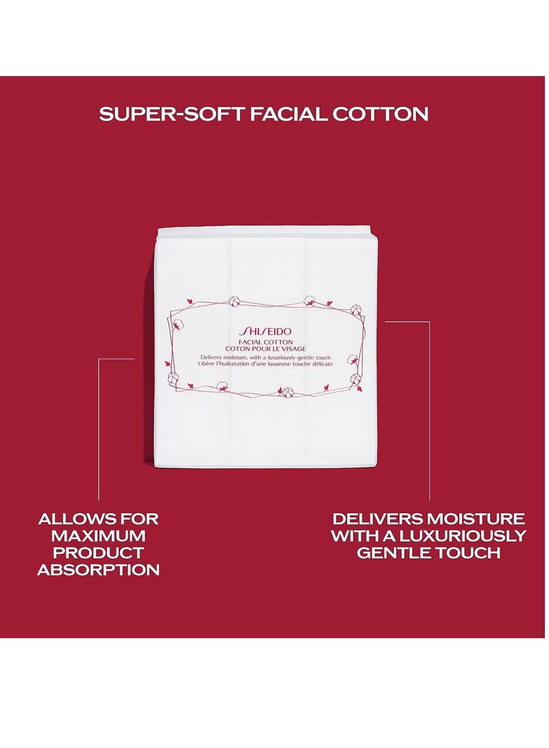 Shiseido Facial Cotton Pads - Includes 165 Squares - For Softener Application & Makeup Removal - 100% Natural, Super Soft