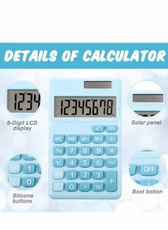 SYOSI Digital Calculators, 2 PcsSchool Office Basic Mini Digital Desktop Standard Calculators with 8-Digit LCD Display, Battery Solar Power Smart Calculator for Home Office School  - Image 3