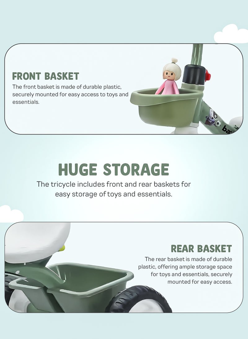 BAYBEE Rollito Baby Tricycle for Kids Smart Plug and Play Kids Tricycle Baby Cycle with Front & Rear Storage Baskets 3 Wheels Tricycle Baby Tricycle Cycle for Kids 2 to 5 Years Boy Girl Green - Image 4