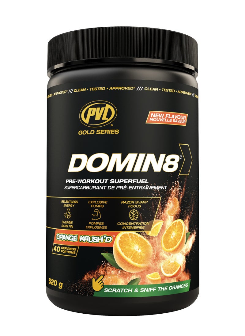 PVL - Gold Series DOMIN8 Pre-workout Superfuel 520g (18.3oz) - Orange Krush'd - Image 1