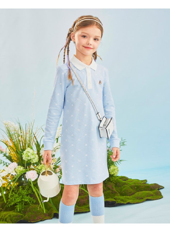 Hush Puppies Girls' Long Sleeve Polo Dress, Spring/autumn Children's Stretchy Sports Dress, Soft And Breathable Running Sports Dress - Image 1