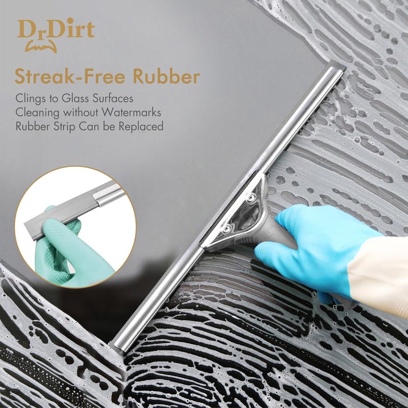 DrDirt 14inch Window Squeegee with Ergonomic Non-Slip Handle, Streak-Free Rubber Strip, Durable Stainless Steel Squeegee Head, Ideal for Home & Small Commercial Spaces - Image 4