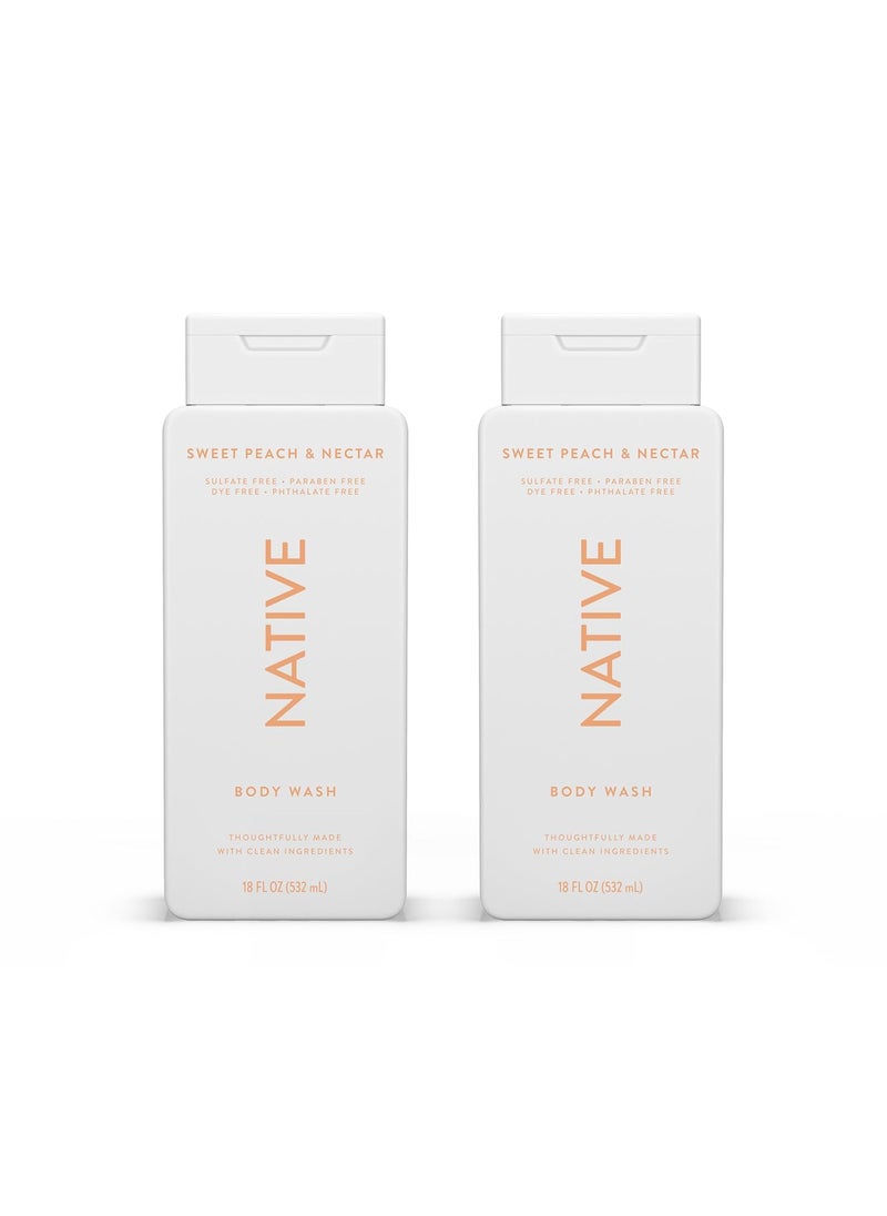 native Native Body Wash Contains Naturally Derived Ingredients  For Women  Men Sulfate Paraben  Dye Free Leaving Skin Soft and Hydrating  Sweet Peach  Nectar 18 oz  2 Pk 