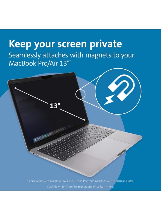 Kensington MP13 Magnetic Macbook Pro Privacy Screen for 13 inch (2016-2022, M1, M2)/ Macbook Air 13 inch (2018-2021, M1), Removable Laptop Privacy Filter, Macbook Mac Screen Protector, K64490WW - Image 2