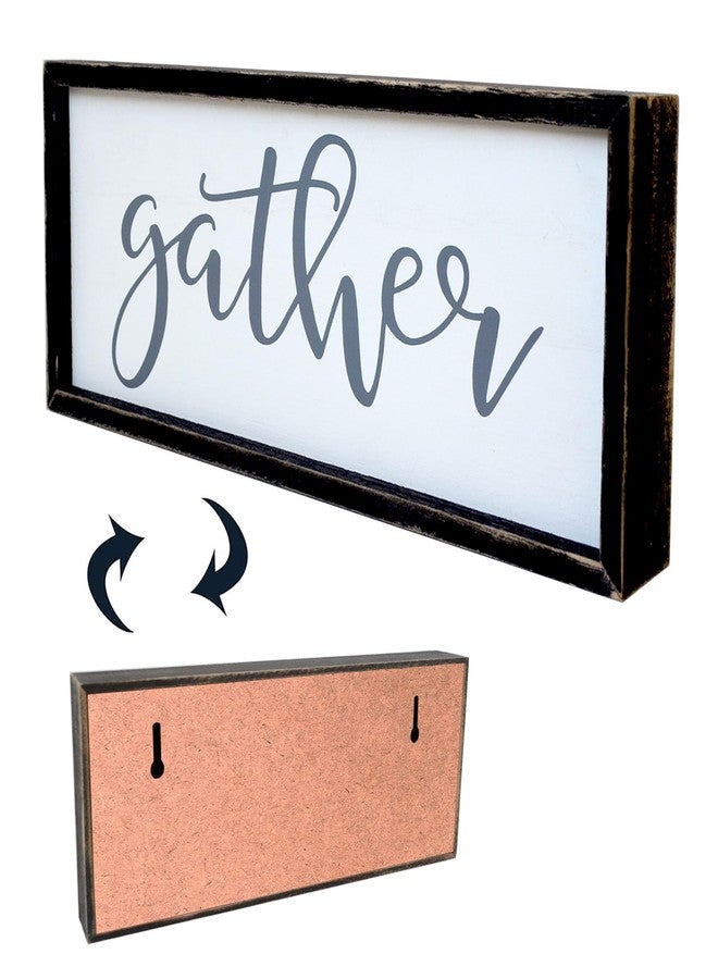 EXQUIDECA Gather Sign For Home Decor - Farmhouse Kitchen Dining Room Wall Decor - Rustic Wall Decoration in Solid Wood Thick Grey Frame 12x5 Inches - Image 2