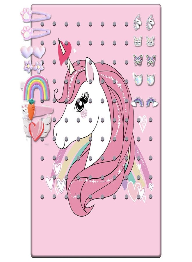 RORANIC Hanging Jewelry Holder Organizer,Nursery Decor Earring holder Jewelry Hanger Wall Mounted Hanging Jewelry Organizer for Stud Earrings,Necklaces,Bracelets,Rings - Unicorn Gifts for Girls (Pink Unicorn) - Image 1